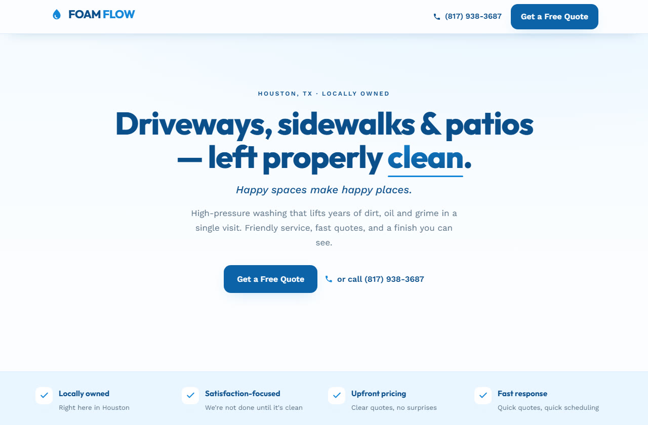 Foam Flow — Houston pressure-washing site with free quotes and upfront pricing